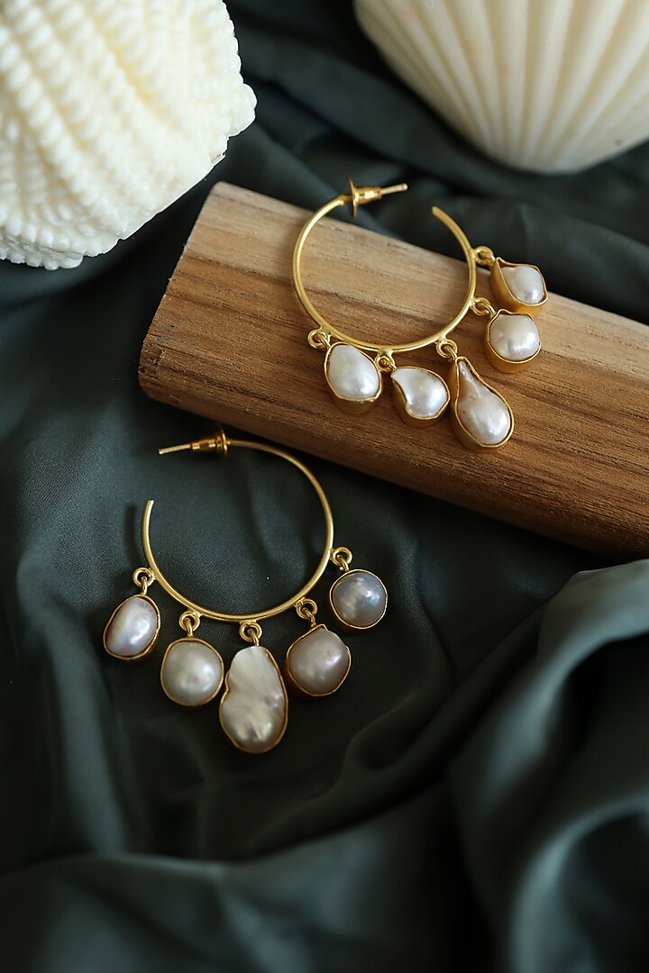 Gold Plated Baroque Pearl Dangler Earrings by Do Taara at Pernia's Pop Up Shop