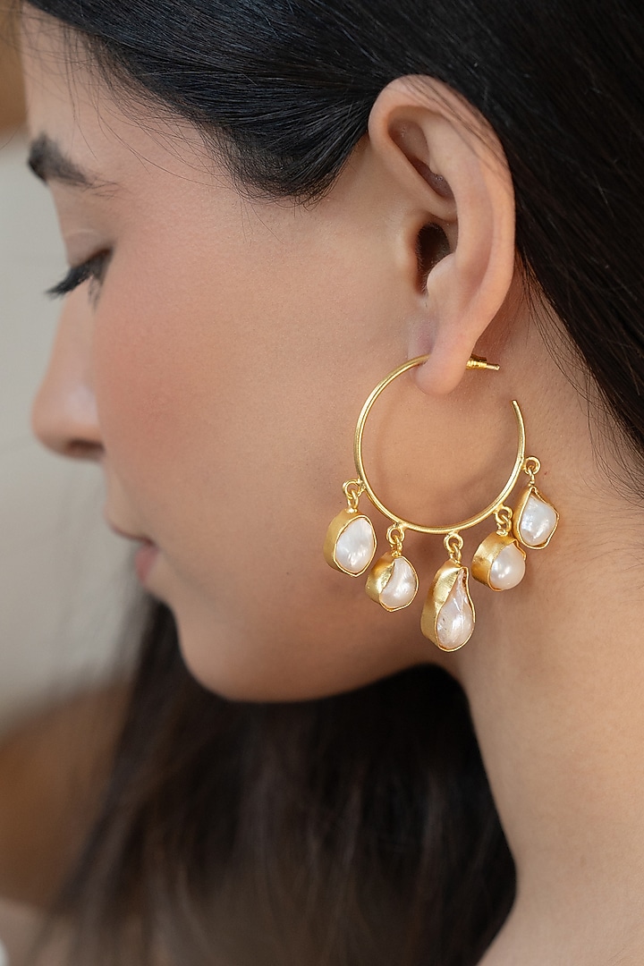 Gold Plated Baroque Pearl Dangler Earrings by Do Taara at Pernia's Pop Up Shop