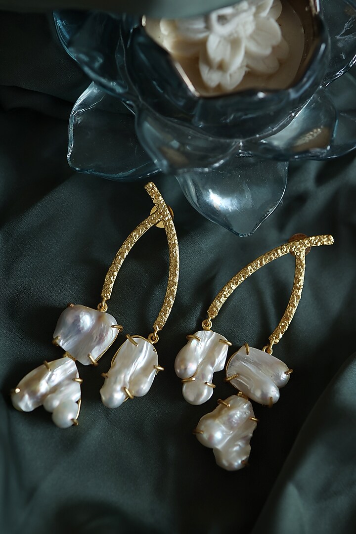 Gold Plated Baroque Pearl Dangler Earrings by Do Taara at Pernia's Pop Up Shop
