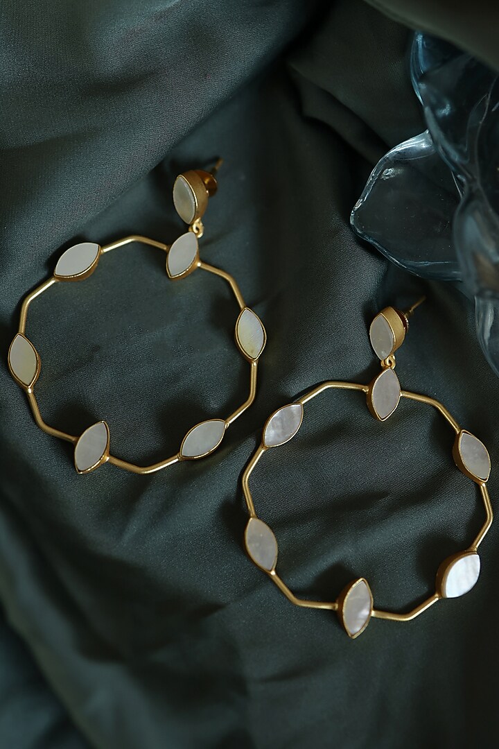 Gold Plated Mother Of Pearl Dangler Earrings by Do Taara at Pernia's Pop Up Shop