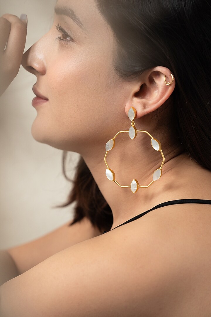 Gold Plated Mother Of Pearl Dangler Earrings by Do Taara at Pernia's Pop Up Shop