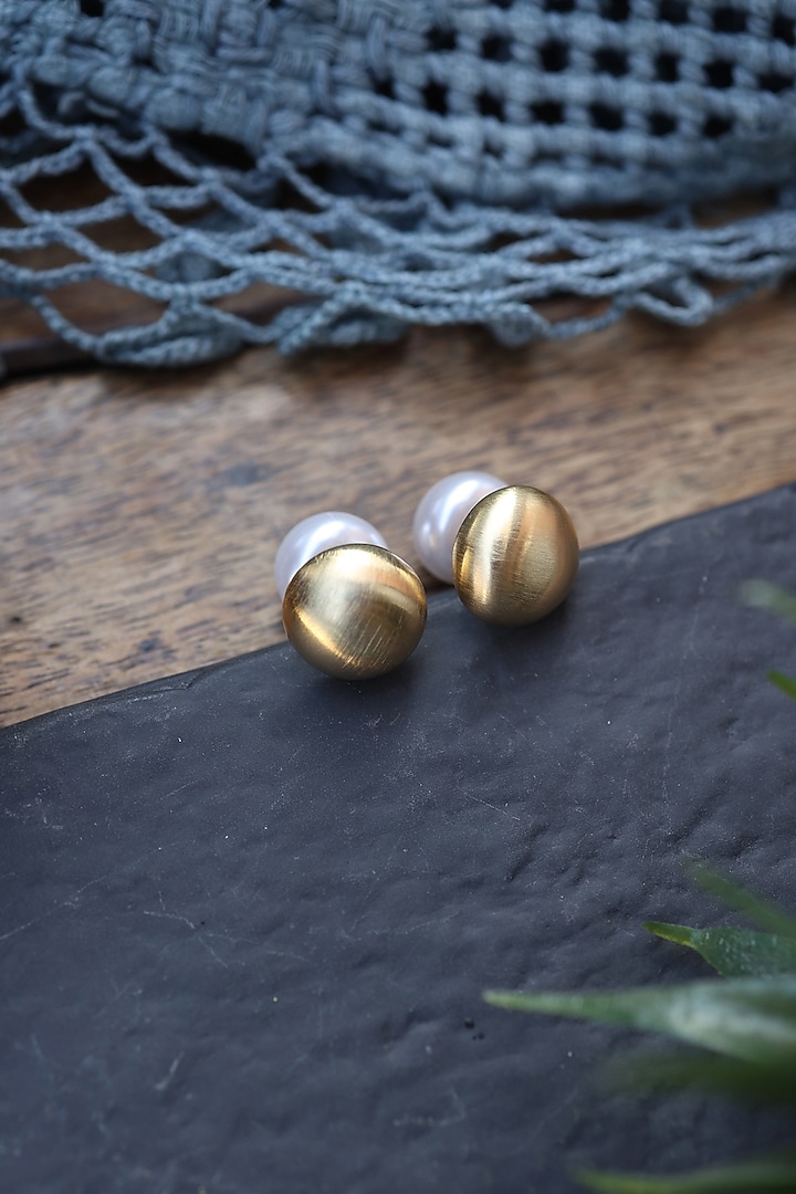 Gold Plated Pearl Stud Earrings by Do Taara at Pernia's Pop Up Shop