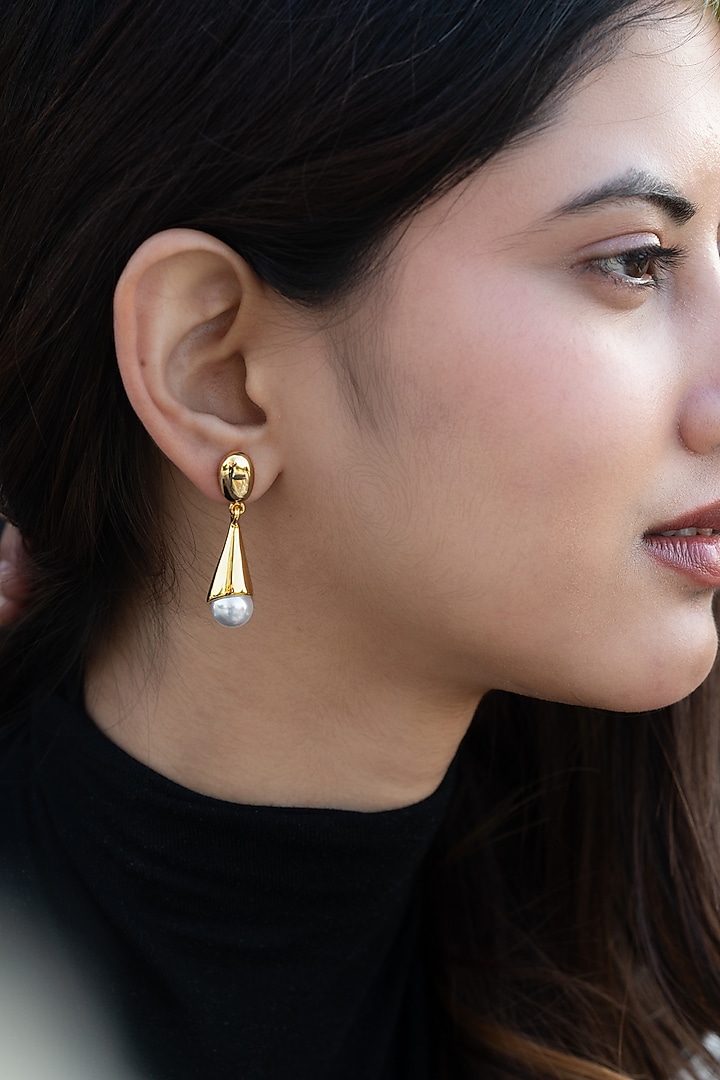 Gold Plated Pearl Dangler Earrings by Do Taara at Pernia's Pop Up Shop