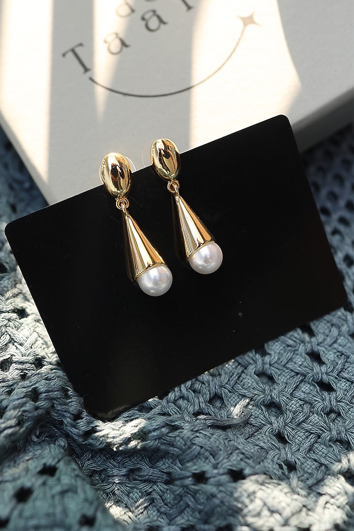Gold Plated Pearl Dangler Earrings by Do Taara at Pernia's Pop Up Shop
