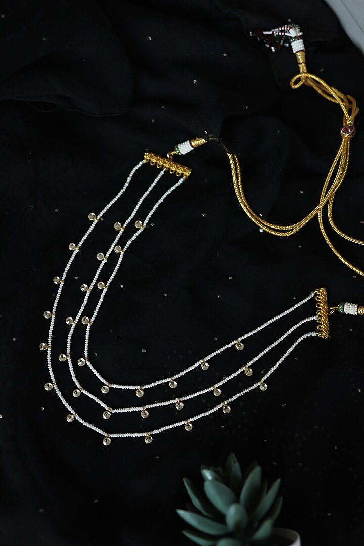Gold Plated Kundan Polki & Pearl Layered Necklace by Do Taara at Pernia's Pop Up Shop