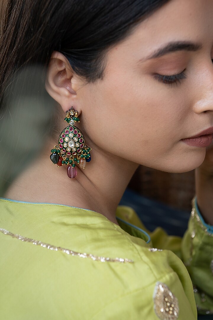 Gold Plated Natural Stone Dangler Earrings by Do Taara at Pernia's Pop Up Shop