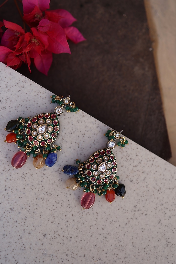 Gold Plated Natural Stone Dangler Earrings by Do Taara at Pernia's Pop Up Shop