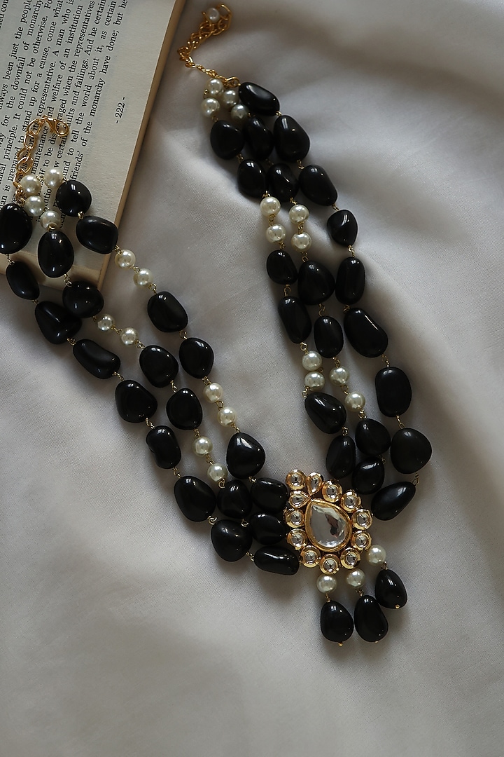 Gold Plated Kundan Polki & Pearl Necklace by Do Taara at Pernia's Pop Up Shop