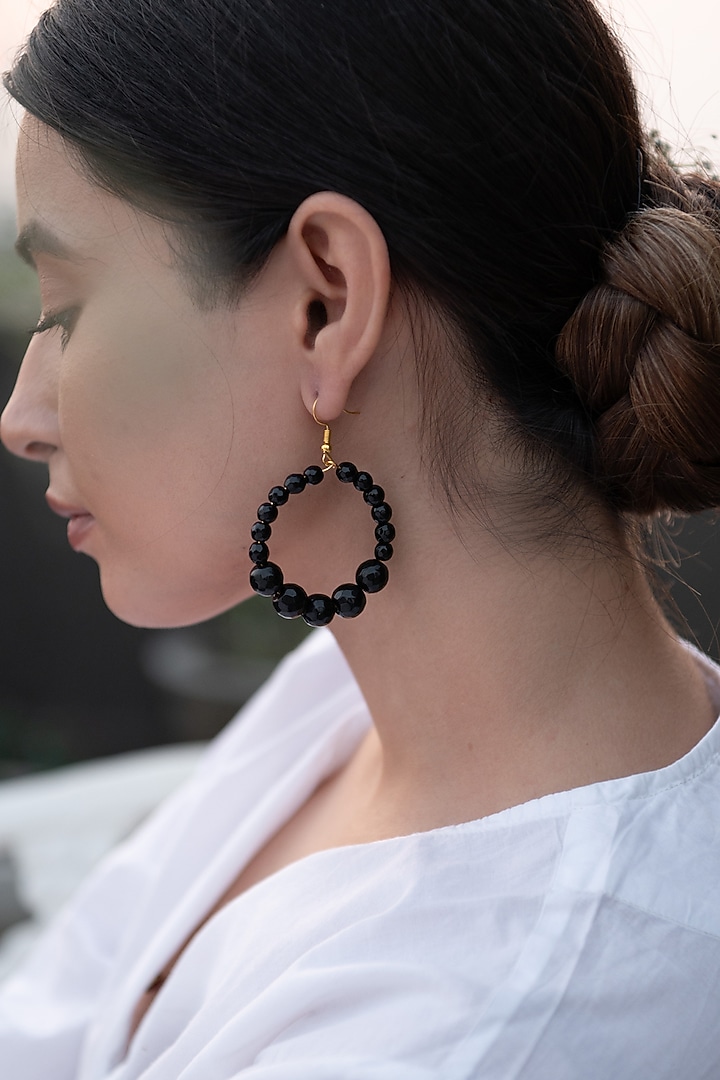 Gold Plated Black Onyx Hoop Earrings by Do Taara at Pernia's Pop Up Shop