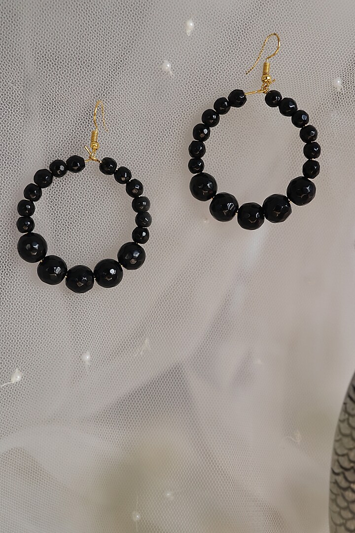 Gold Plated Black Onyx Hoop Earrings by Do Taara at Pernia's Pop Up Shop