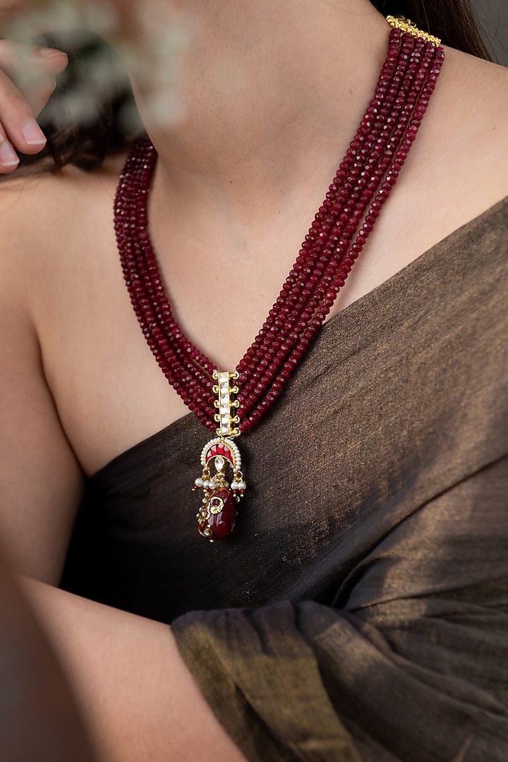 Gold Plated Kundan Polki & Pearl Necklace by Do Taara at Pernia's Pop Up Shop