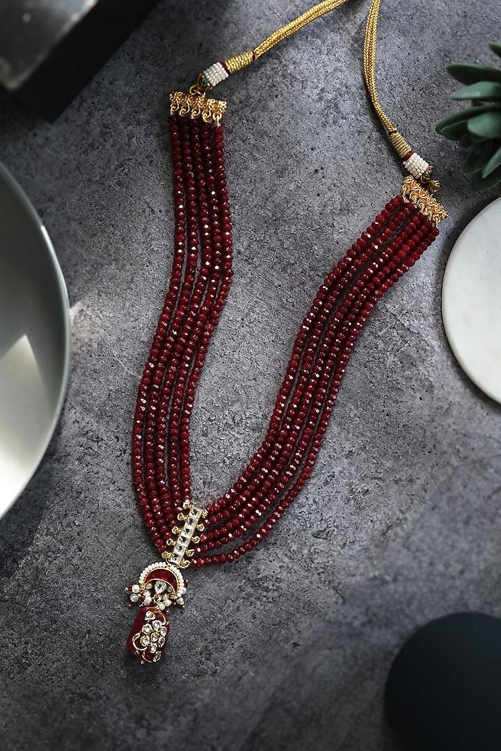Gold Plated Kundan Polki & Pearl Necklace by Do Taara at Pernia's Pop Up Shop