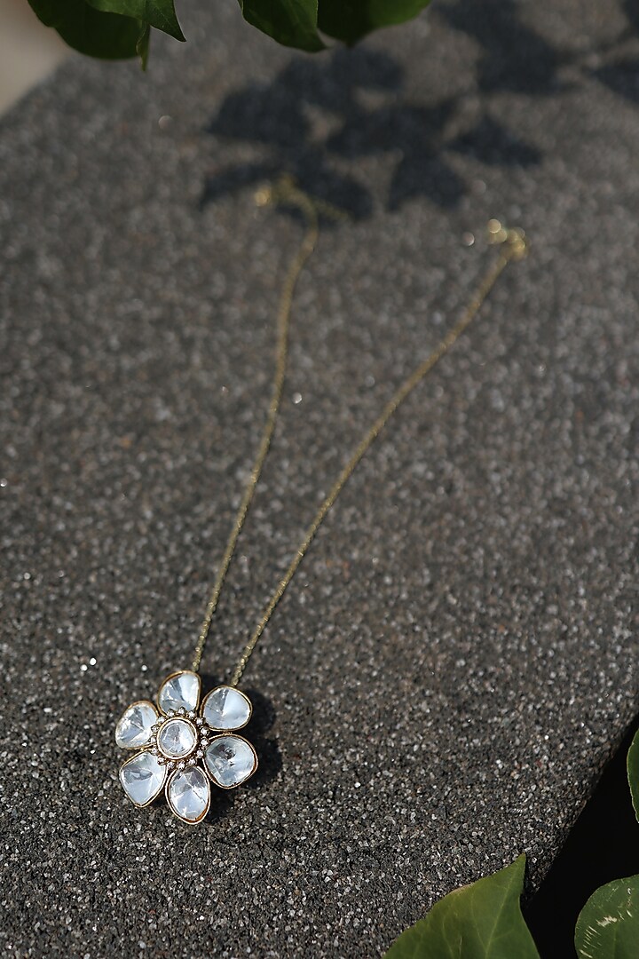 Gold Plated Kundan Polki Floral Pendant Necklace by Do Taara at Pernia's Pop Up Shop