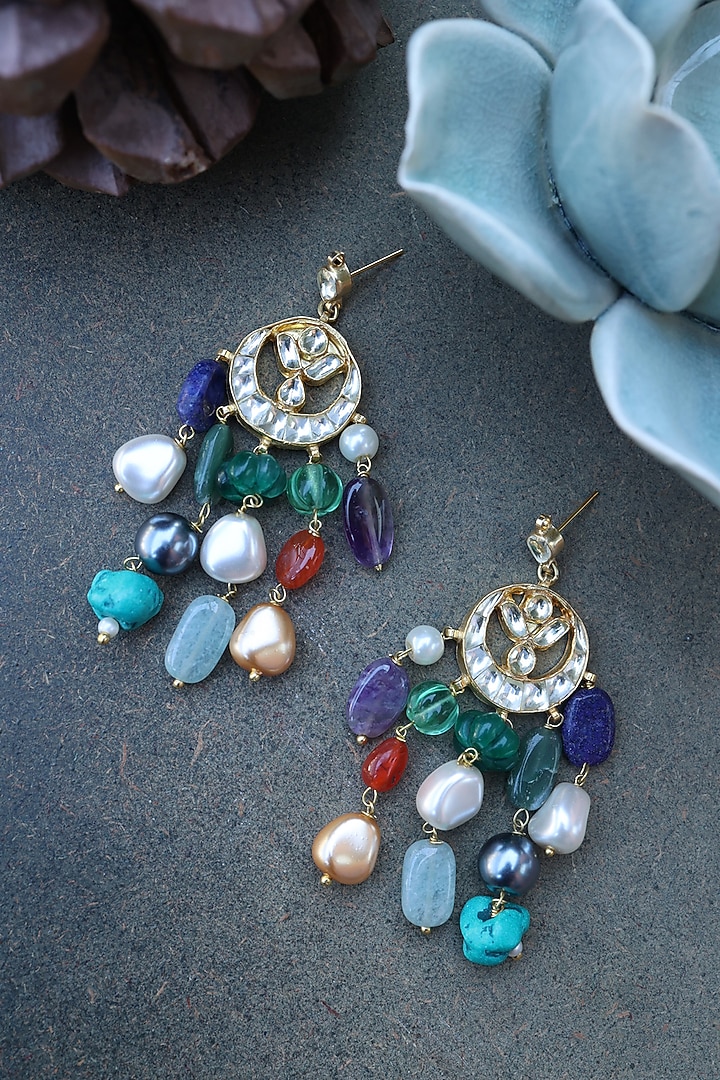 Gold Plated Natural Stone Dangler Earrings by Do Taara at Pernia's Pop Up Shop