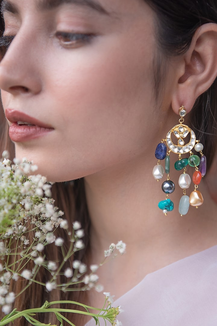Gold Plated Natural Stone Dangler Earrings by Do Taara at Pernia's Pop Up Shop