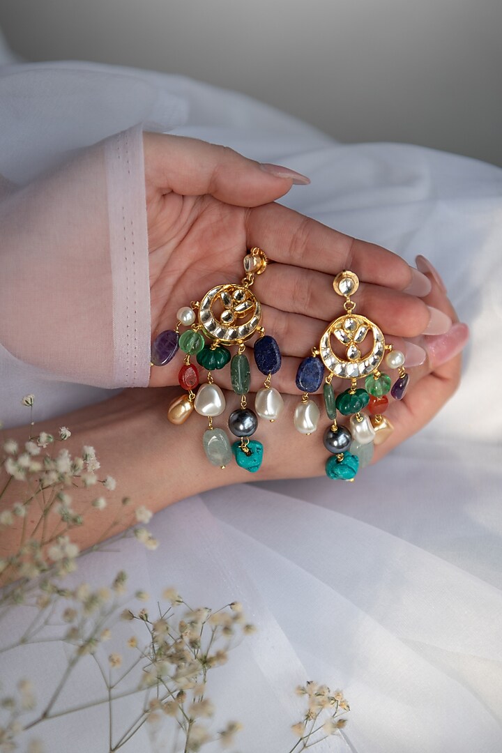 Gold Plated Natural Stone Dangler Earrings by Do Taara at Pernia's Pop Up Shop
