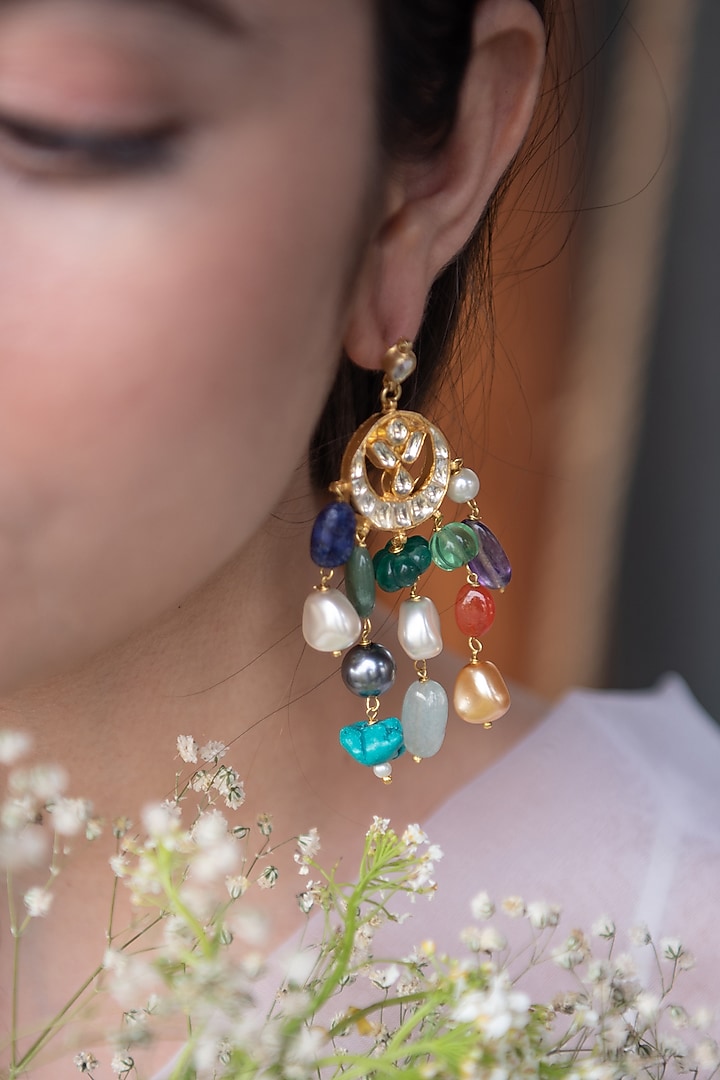 Gold Plated Natural Stone Dangler Earrings by Do Taara at Pernia's Pop Up Shop