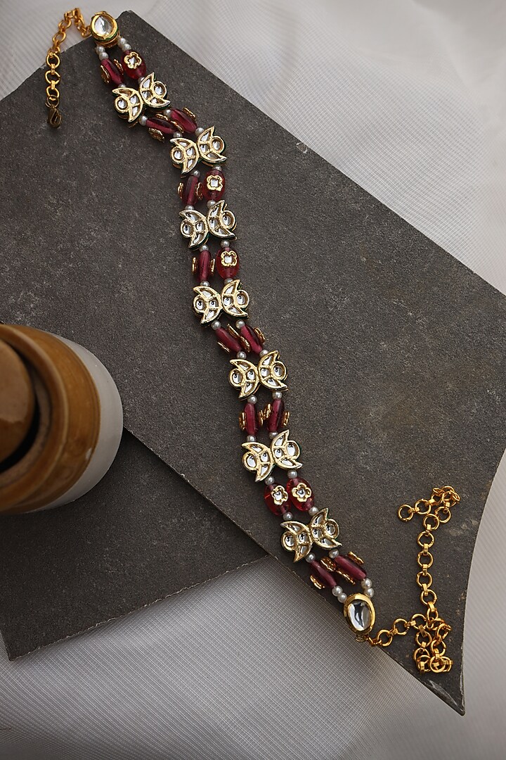 Gold Plated Natural Stone Choker Necklace by Do Taara at Pernia's Pop Up Shop