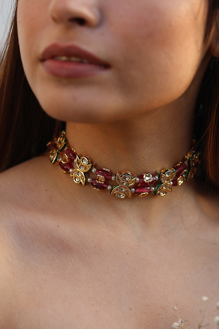 Gold Plated Natural Stone Choker Necklace by Do Taara at Pernia's Pop Up Shop
