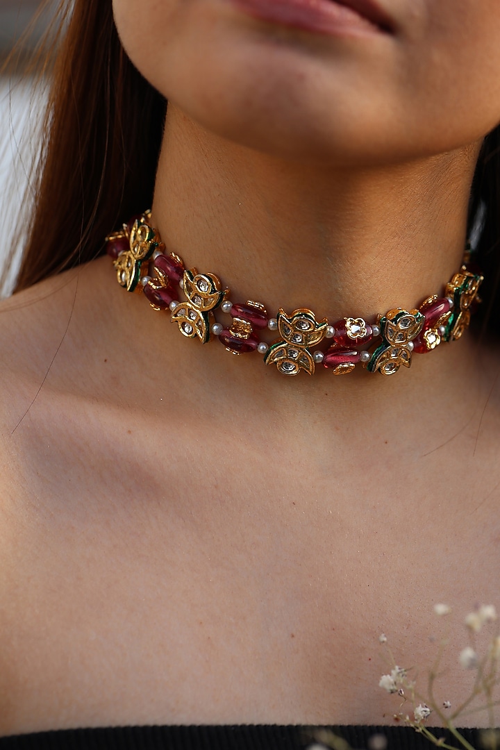 Gold Plated Natural Stone Choker Necklace by Do Taara at Pernia's Pop Up Shop