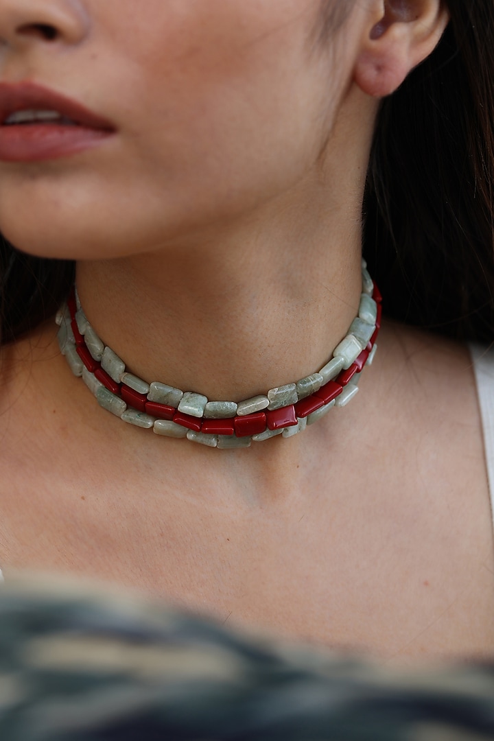 Gold Plated Natural Stone Choker Necklace by Do Taara at Pernia's Pop Up Shop