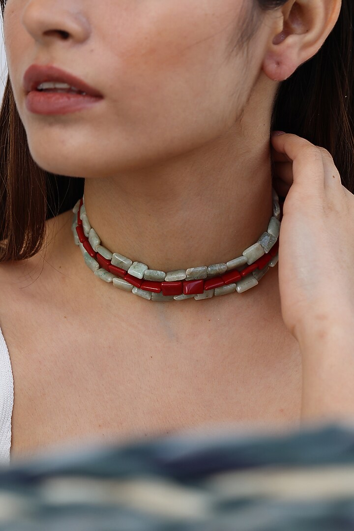 Gold Plated Natural Stone Choker Necklace by Do Taara at Pernia's Pop Up Shop
