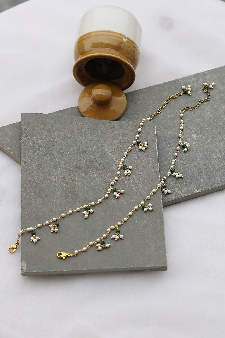 Gold Plated Pearl Anklets (Set of 2) by Do Taara at Pernia's Pop Up Shop