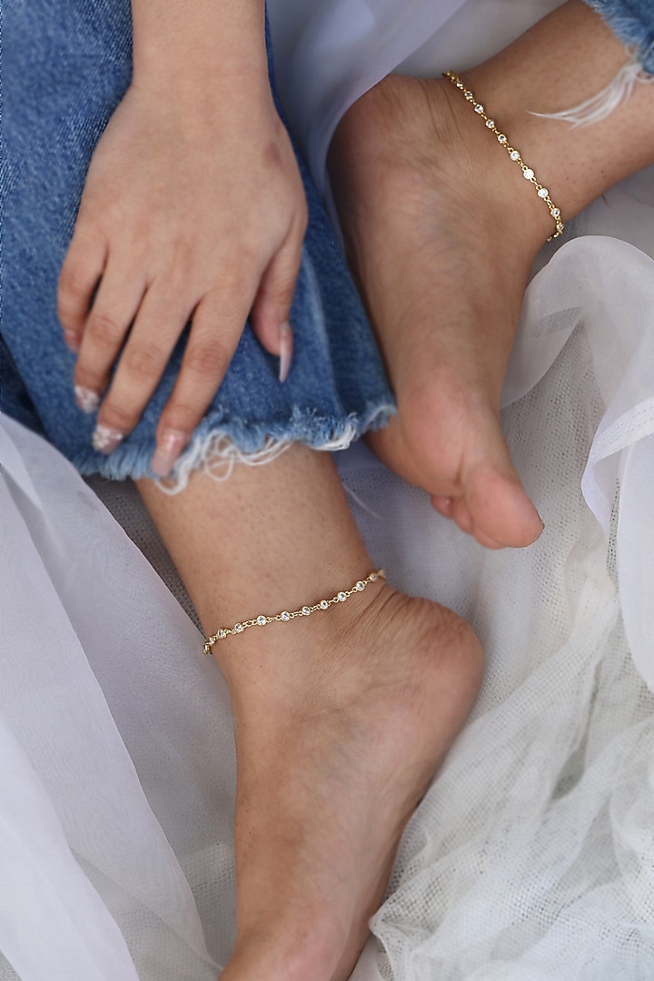 Gold Plated Crystal Anklets (Set of 2) by Do Taara at Pernia's Pop Up Shop
