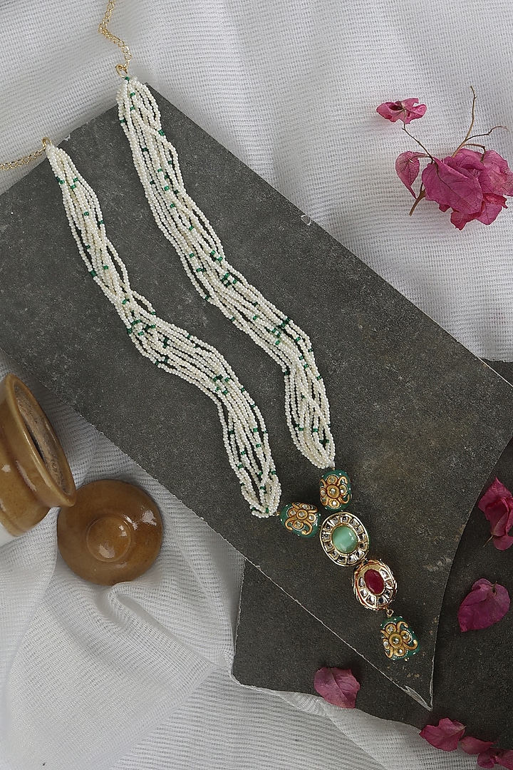 Gold Plated Kundan & Pearl Necklace by Do Taara at Pernia's Pop Up Shop
