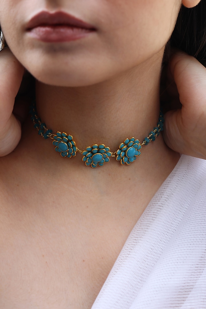 Gold Plated Natural Stone Patchi Necklace by Do Taara at Pernia's Pop Up Shop