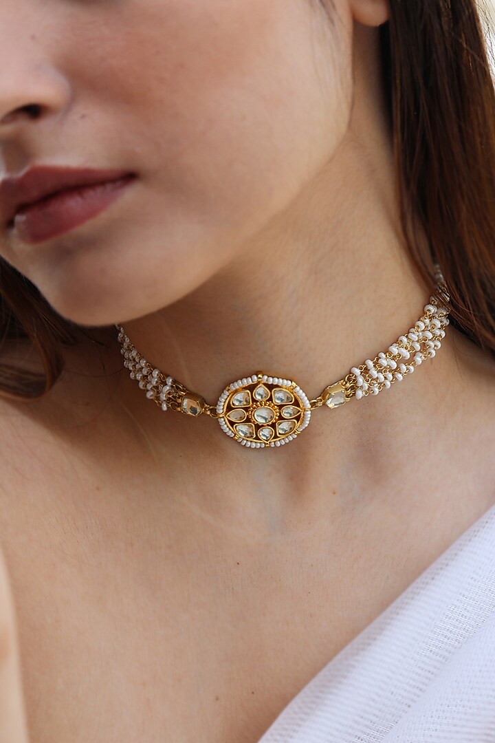 Gold Plated Kundan Polki Choker Necklace by Do Taara at Pernia's Pop Up Shop