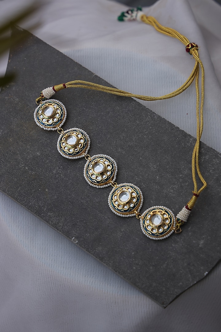 Gold Plated Kundan Polki Meenakari Choker Necklace by Do Taara at Pernia's Pop Up Shop