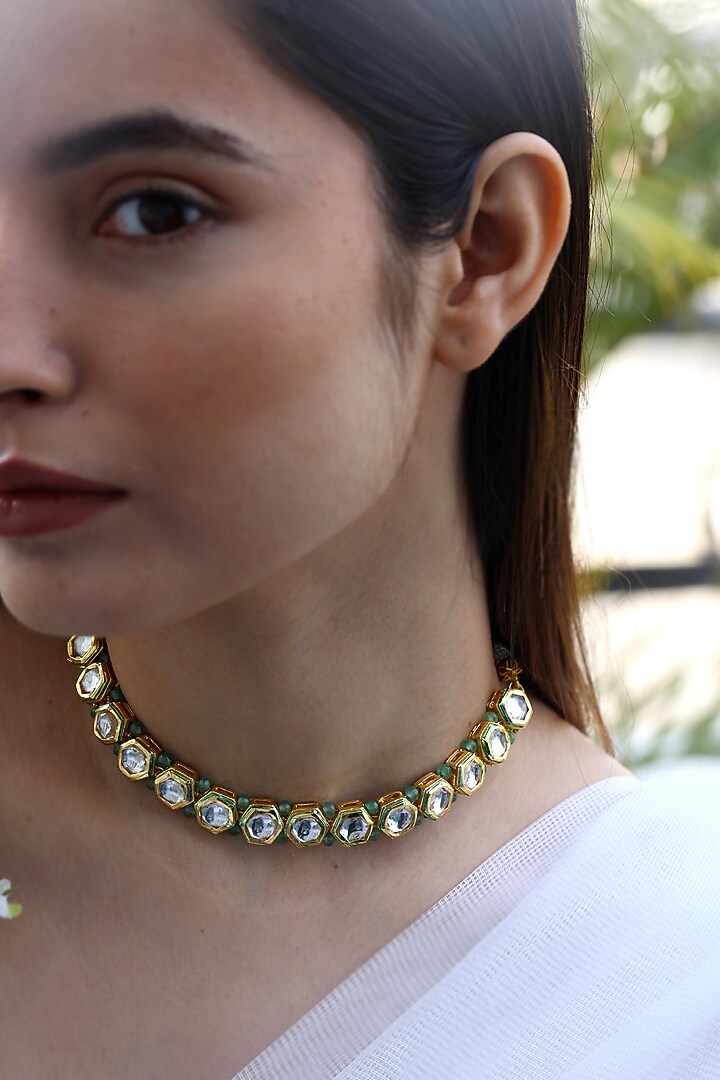 Gold Plated Kundan Choker Necklace by Do Taara at Pernia's Pop Up Shop