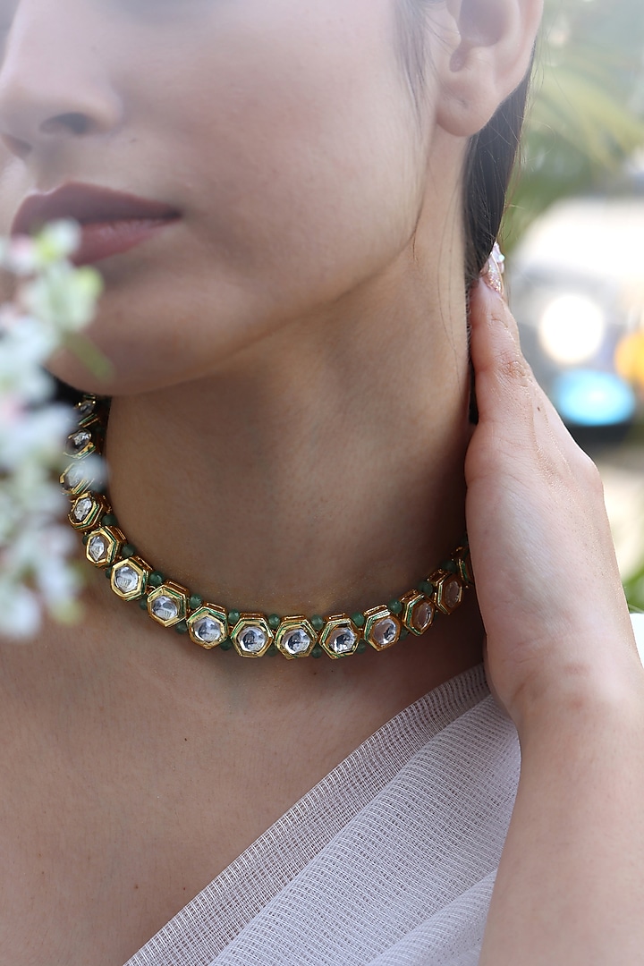 Gold Plated Kundan Choker Necklace by Do Taara at Pernia's Pop Up Shop