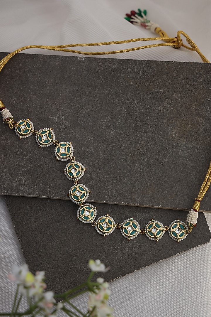 Gold Plated Kundan Polki Meenakari Choker Necklace by Do Taara at Pernia's Pop Up Shop