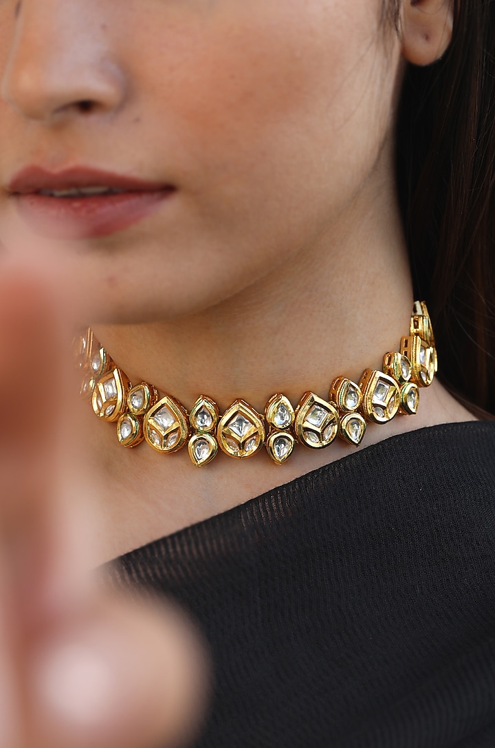 Gold Plated Kundan Polki Choker Necklace by Do Taara at Pernia's Pop Up Shop
