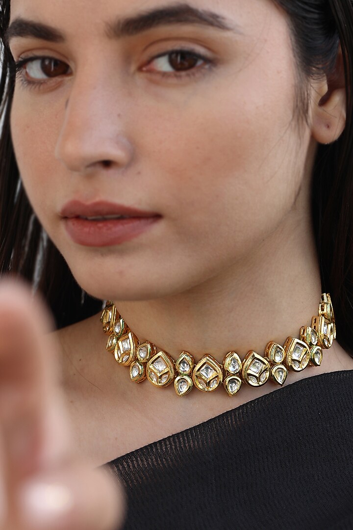 Gold Plated Kundan Polki Choker Necklace by Do Taara at Pernia's Pop Up Shop