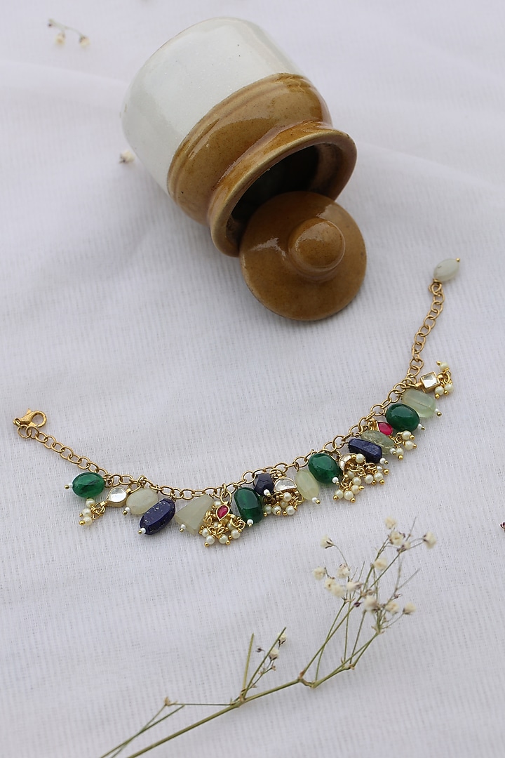 Gold Plated Kundan & Pearl Bracelet by Do Taara at Pernia's Pop Up Shop