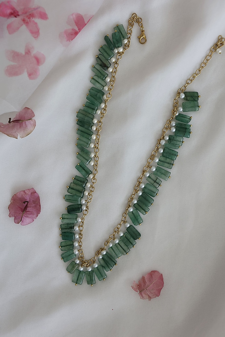 Gold Plated Agate & Freshwater Pearl Necklace by Do Taara at Pernia's Pop Up Shop