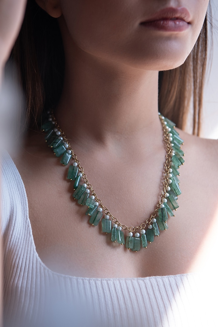 Gold Plated Agate & Freshwater Pearl Necklace by Do Taara at Pernia's Pop Up Shop