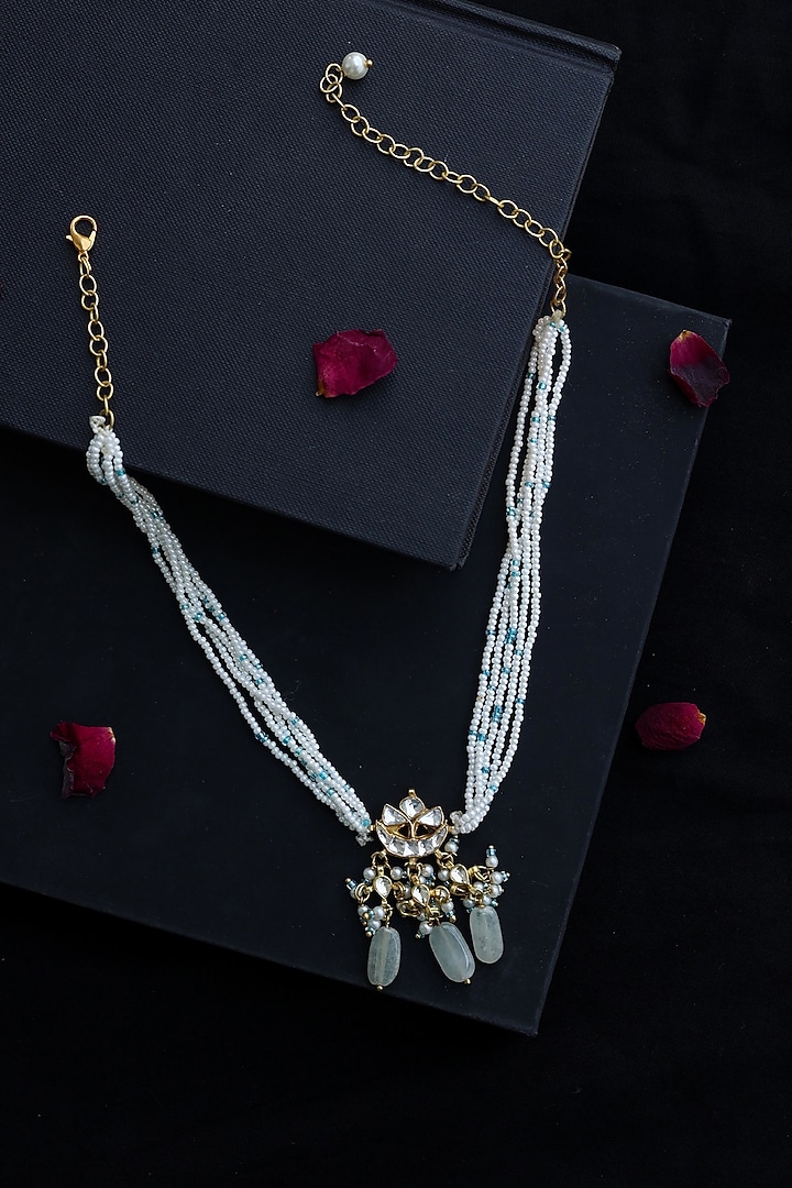 Gold Plated Kundan & Turquoise Pendant Necklace by Do Taara at Pernia's Pop Up Shop
