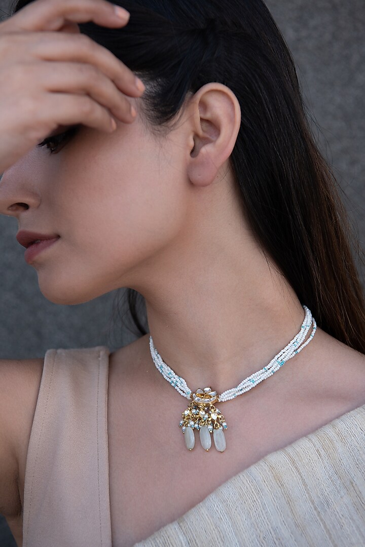 Gold Plated Kundan & Turquoise Pendant Necklace by Do Taara at Pernia's Pop Up Shop