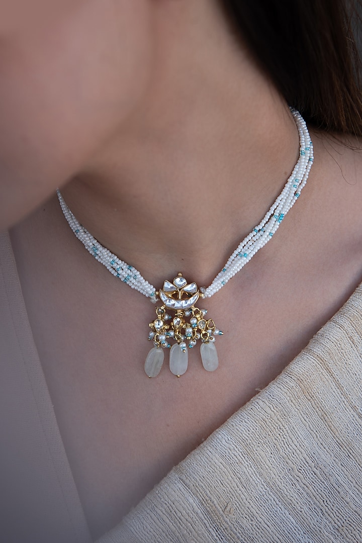 Gold Plated Kundan & Turquoise Pendant Necklace by Do Taara at Pernia's Pop Up Shop