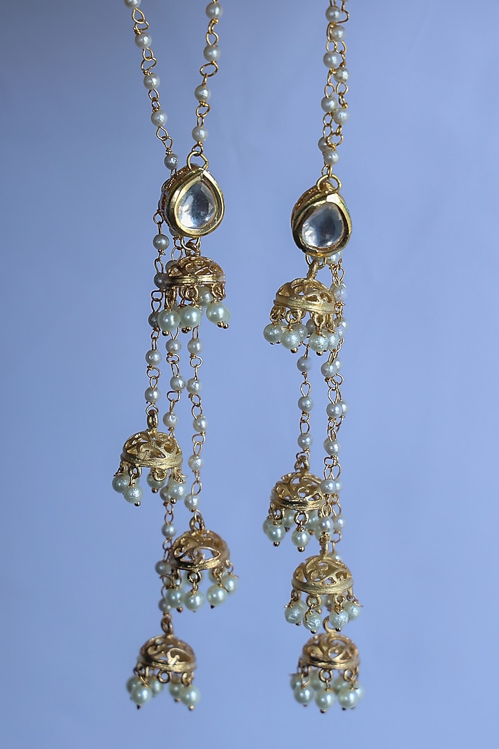 Gold Plated Kundan & Pearl Jhumka Earrings by Do Taara at Pernia's Pop Up Shop