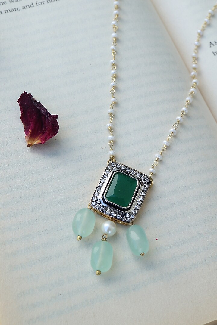 Gold Plated Green Stone Necklace by Do Taara at Pernia's Pop Up Shop