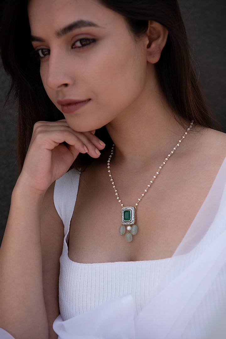 Gold Plated Green Stone Necklace by Do Taara at Pernia's Pop Up Shop