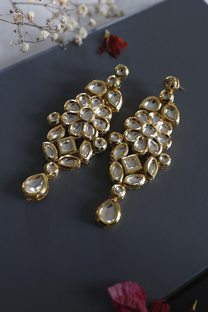 Gold Plated Kundan Dangler Earrings by Do Taara at Pernia's Pop Up Shop