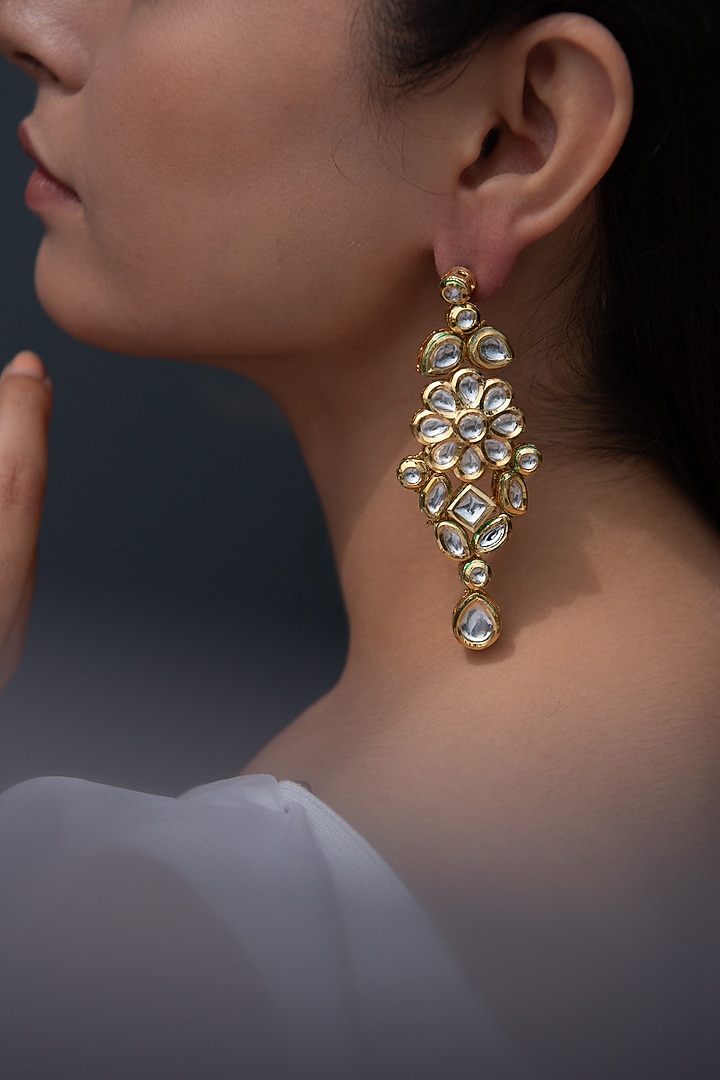 Gold Plated Kundan Dangler Earrings by Do Taara at Pernia's Pop Up Shop
