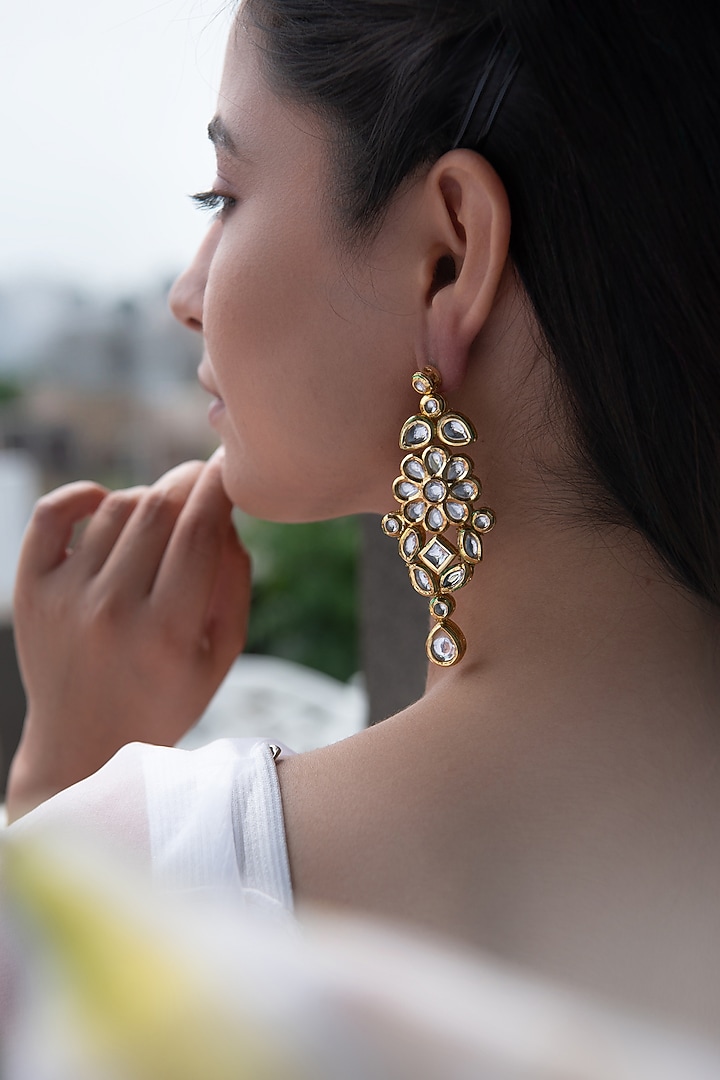 Gold Plated Kundan Dangler Earrings by Do Taara at Pernia's Pop Up Shop