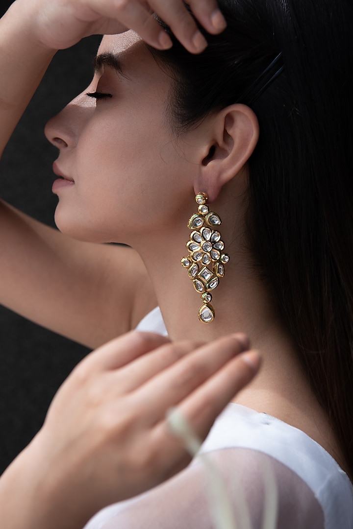 Gold Plated Kundan Dangler Earrings by Do Taara at Pernia's Pop Up Shop